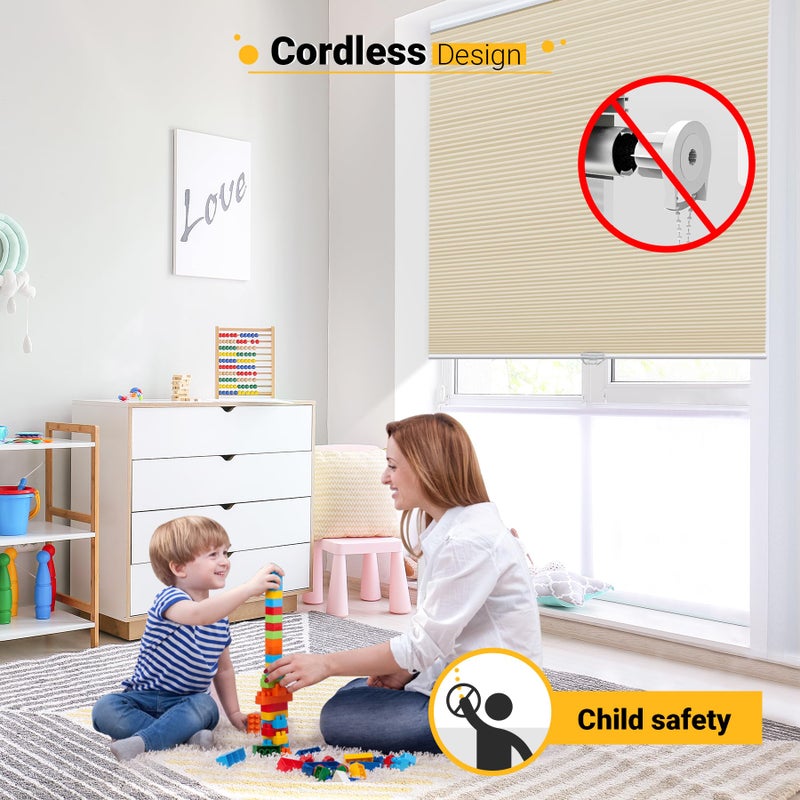 SBARTAR Cellular Shades Cordless Blackout Honeycomb Shades Fabric Window Blinds 29" W x 64" H, Ivory Beige(Blackout) - Image 5